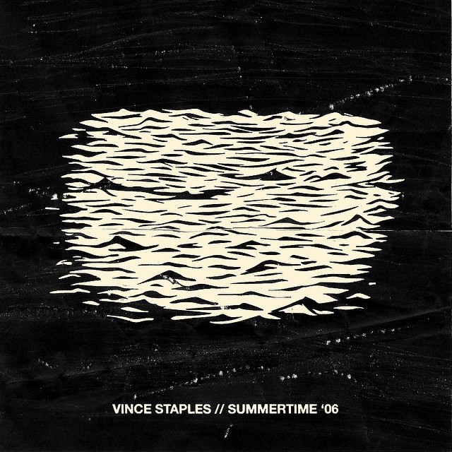 Vince Staples’ Summertime ’06 album cover, with white ocean-wave contours on a black square